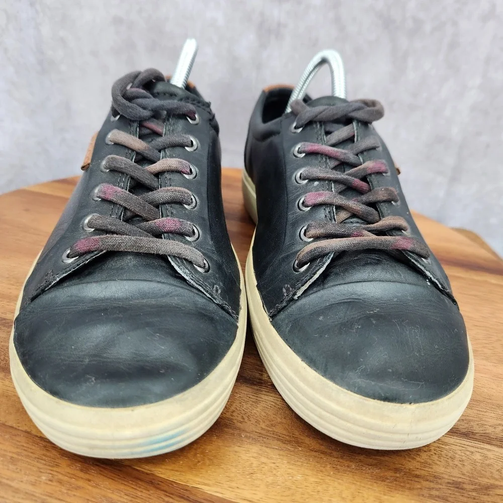 Ecco Soft 7 Sneakers Mens 7 / 7.5 Eu 41 Black Leather‎ Low Top Comfort Shoes